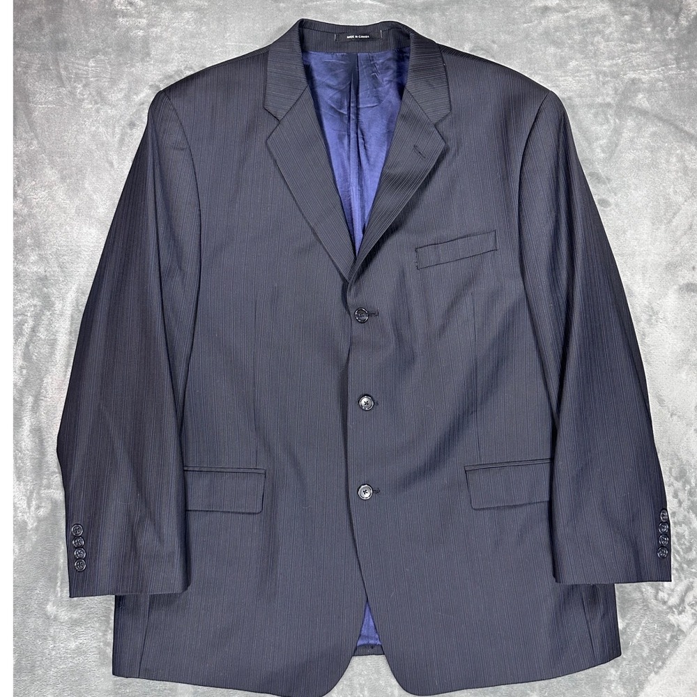 Calvin Klein Mens Navy Blue Pinstripe Wool Blend 3-Button Suit Jacket Blazer 42R